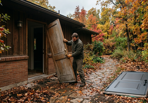 Old door being replaced in East Millcreek Utah