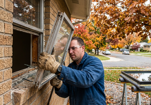 Old window being replaced in Millcreek Utah
